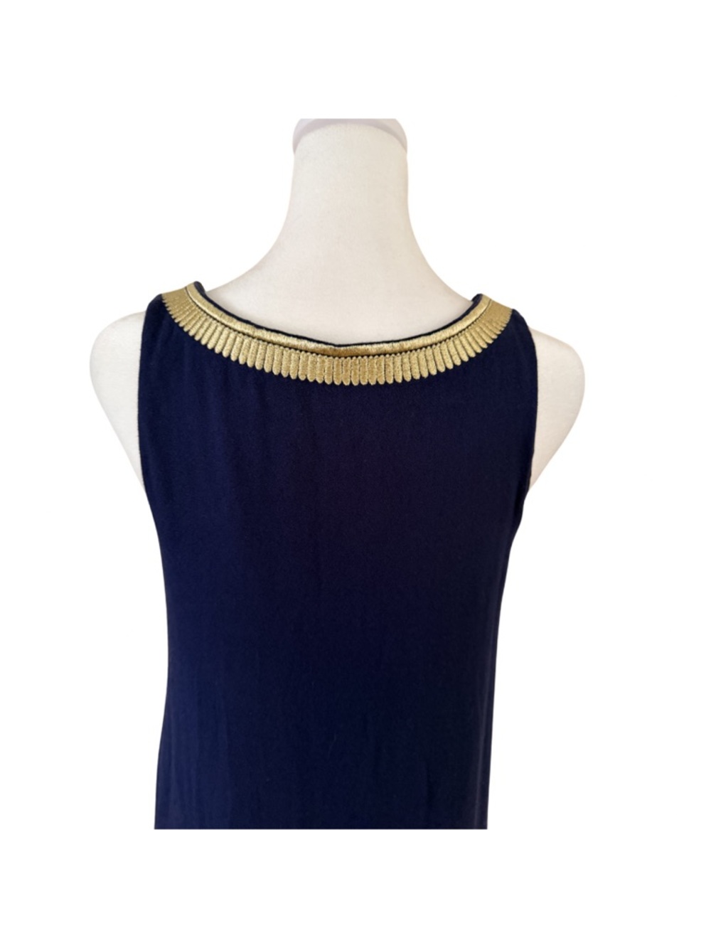 Lilly Pulitzer Aubra Embroidered Gold & Navy Sleeveless Shift Dress • LIKE NEW - Picture 8 of 10